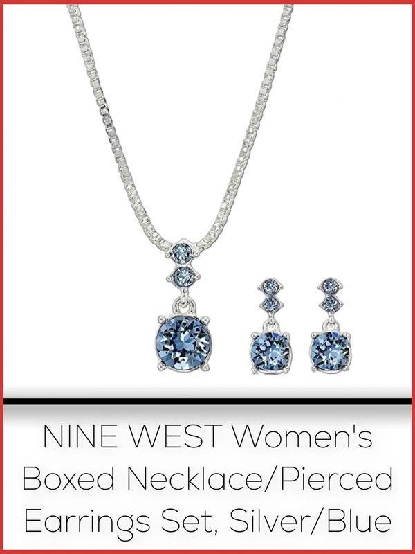 NINE WEST Women's Boxed Necklace/Pierced Earrings Set, Silver/Blue, One Size