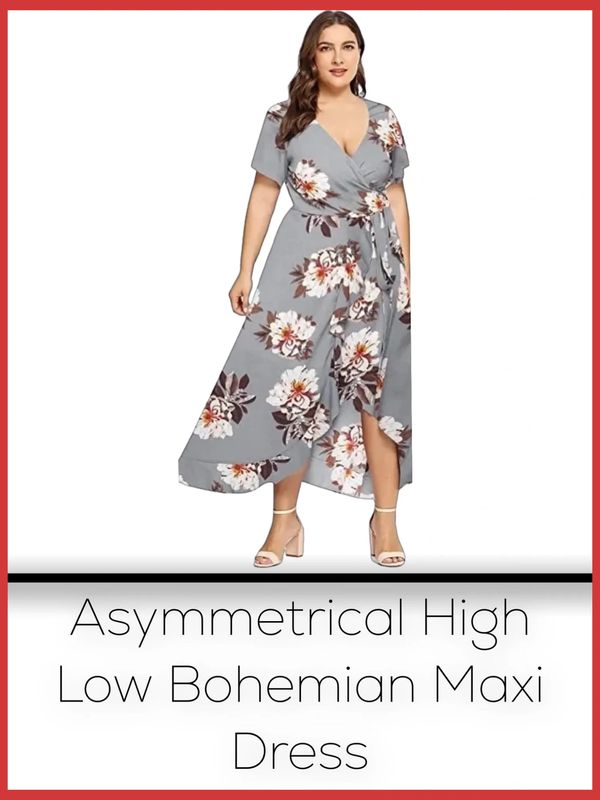 Milumia Plus Size Women Empire Waist Asymmetrical High Low Bohemian Maxi Dress