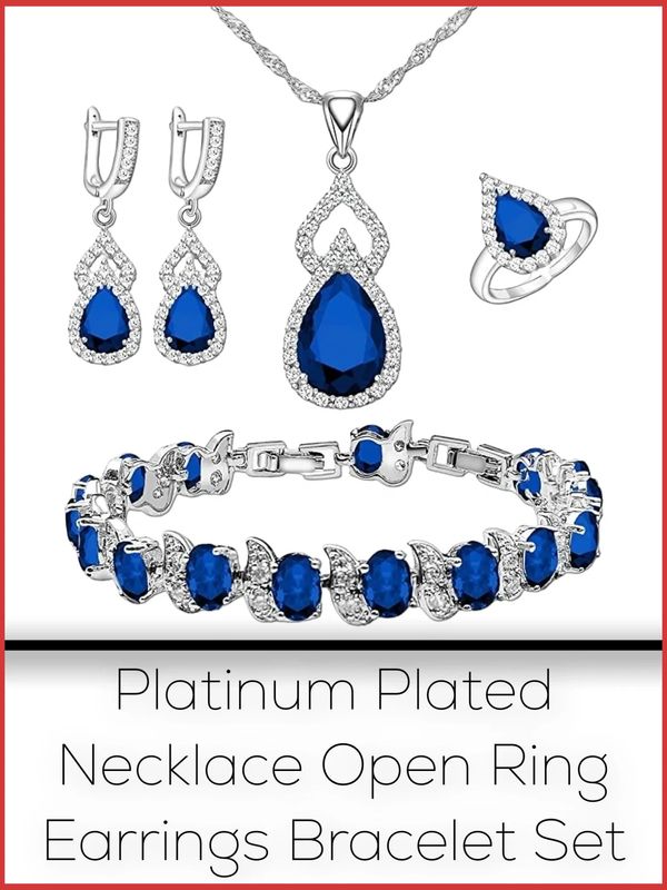 LMXXVJ Women Jewelry Set Platinum Plated Necklace Open Ring Earrings Bracelet Set