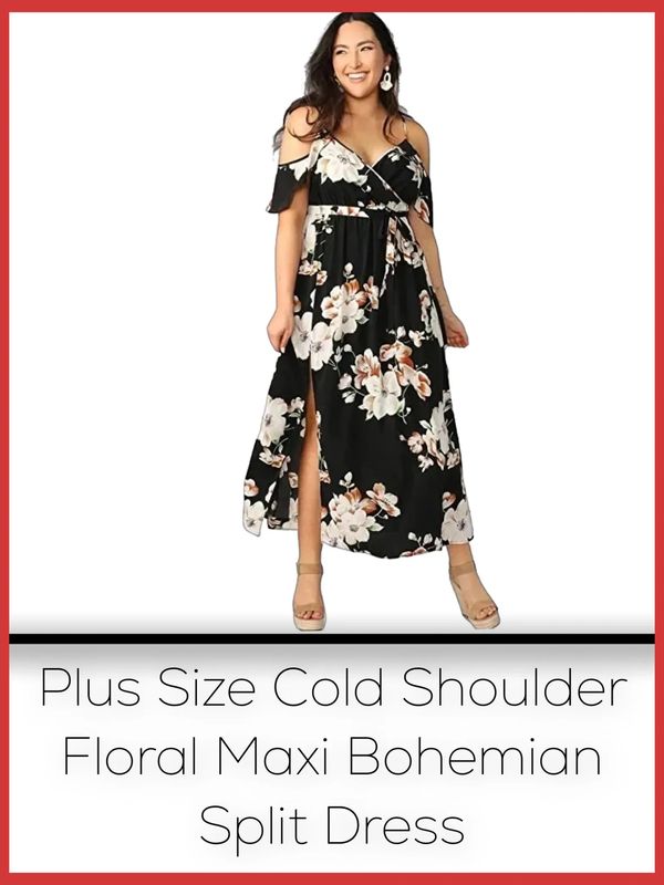 Milumia Women Plus Size Cold Shoulder Floral Maxi Bohemian Split Dress