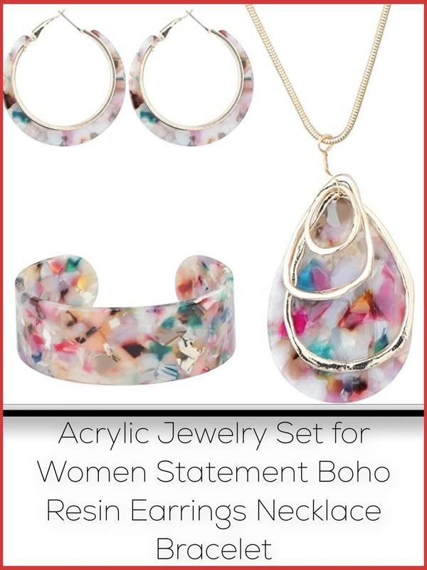ORAZIO Acrylic Jewelry Set for Women Statement Boho Resin Earrings Necklace Bracelet