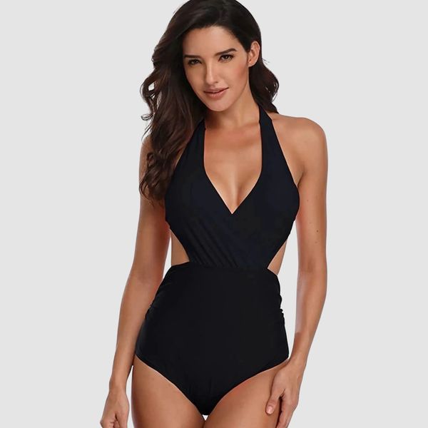 EZERILA Women's One Piece Swimwear Front Crossover Swimsuits Hollow Bathing Suits