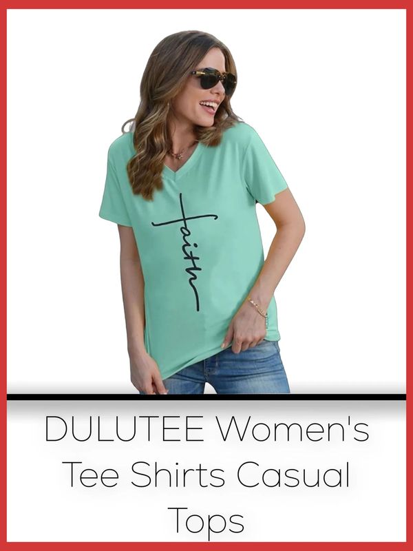 DULUTEE Women's Tee Shirts Casual Tops Short Sleeve Blouse Shirts Tunic Graphic Tees V Neck