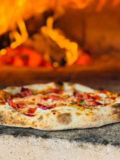 Pizza on a wood fired oven