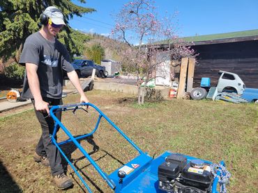 Core aeration service removing small plugs of soil from the lawn to reduce compaction