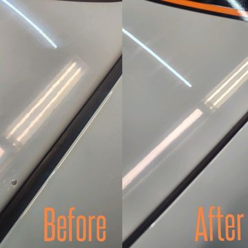 Before and after photos of a car’s hood