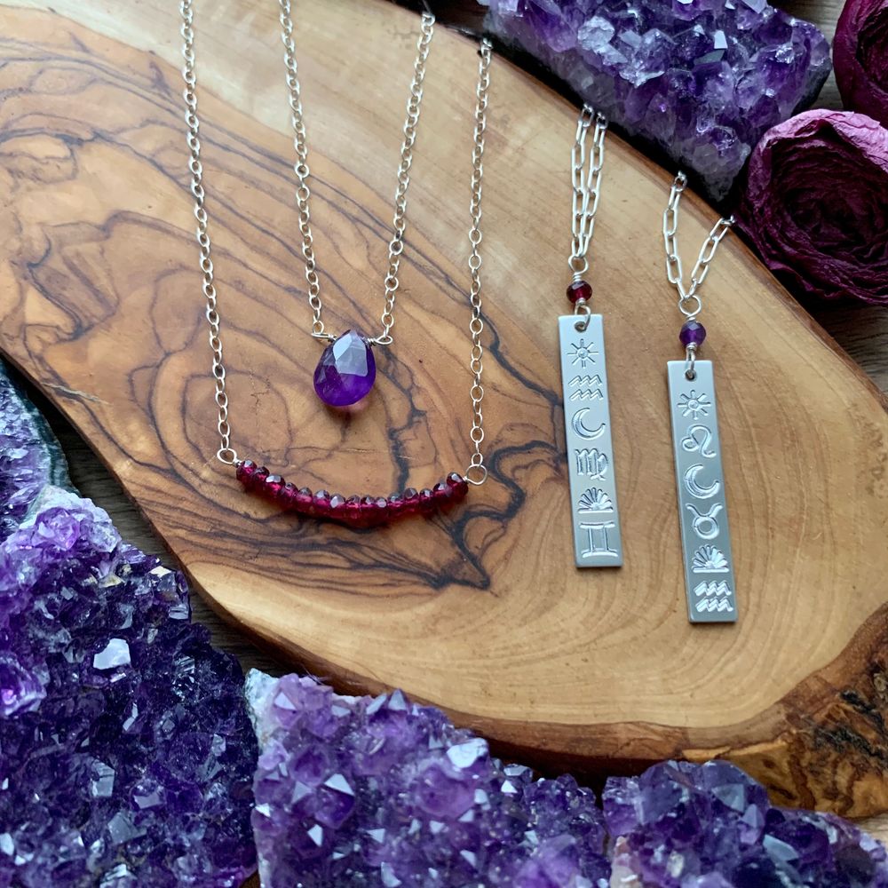 Amethyst garnet jewelry zodiac gifts astrology art