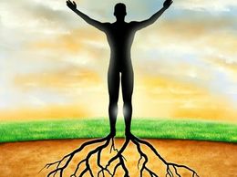 Human figure grounded with roots into the earth.