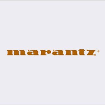 Marantz in Gold Color in Words in a White Background