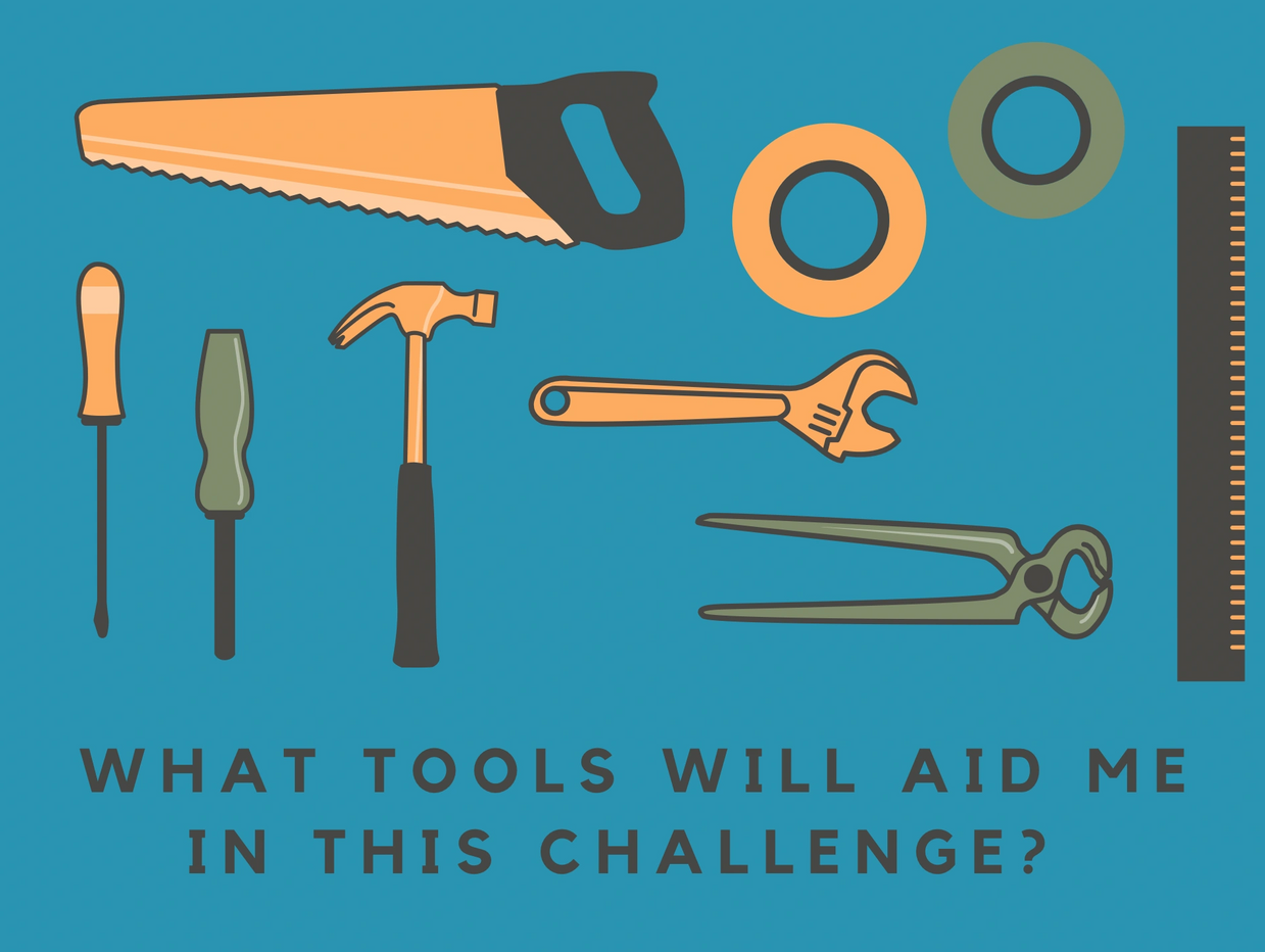 Various tools, with the words "What Tools Will aid me in this challenge?" For Mental Health Care.