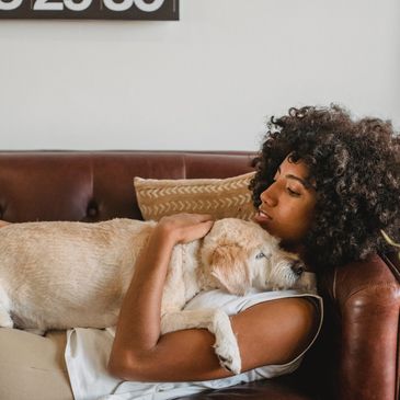 The journey towards mental health stability: Woman working through suicidal thoughts with dog