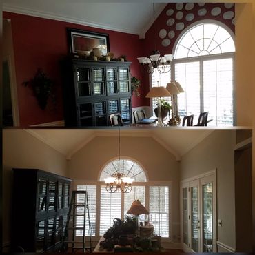Dining area cream wall painting before and after. Painting in Symrna & best painter in Murfreesboro