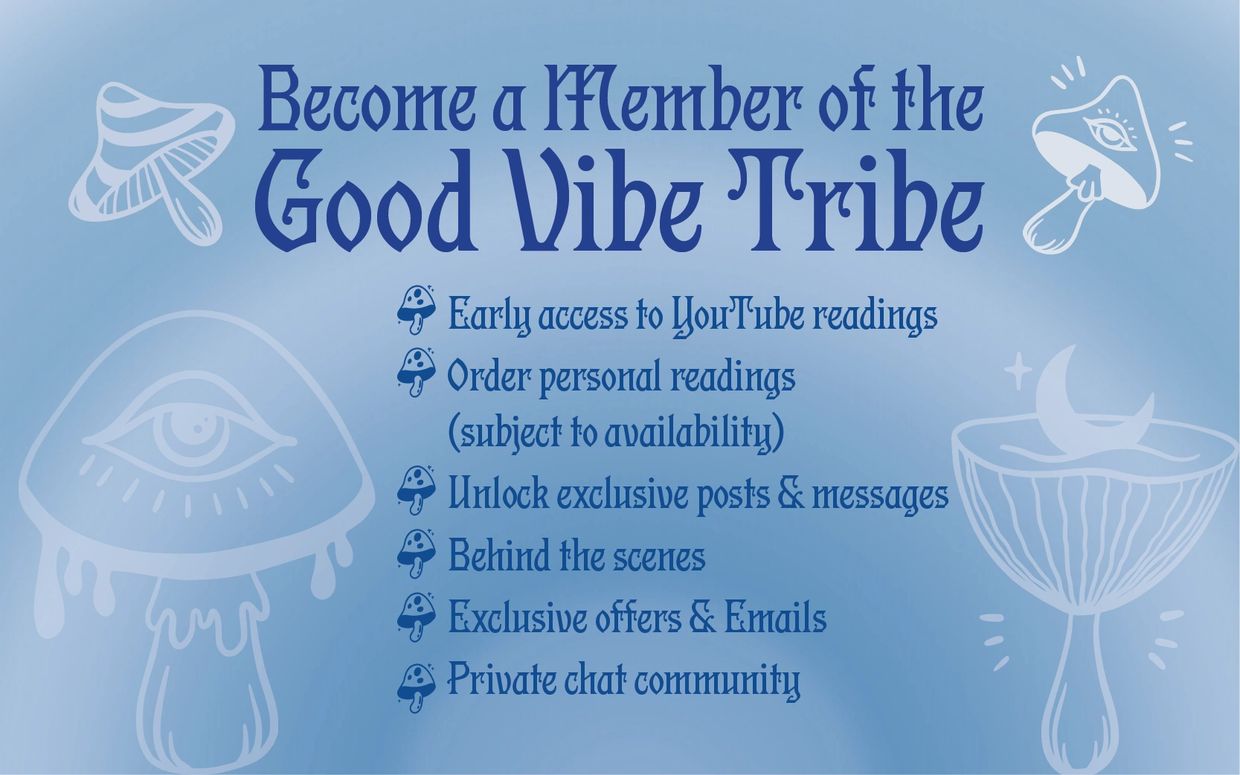 Banner for membership to Intuitive Reader Alishia Fox's collective the Good Vibe Tribe with benefits