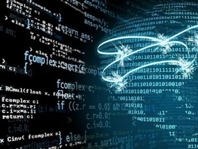 Digital brain with code and binary data.