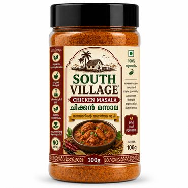 South Village Chicken Masala spice powder in a 100g jar.