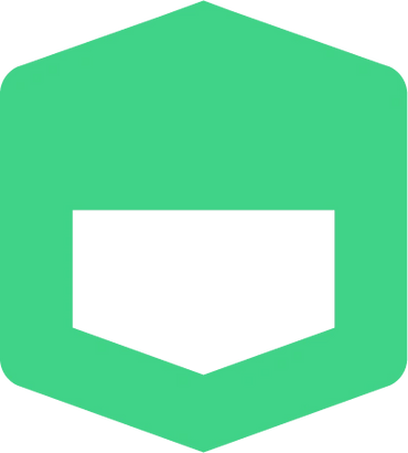 Green hexagonal logo with a black rectangle in the center.