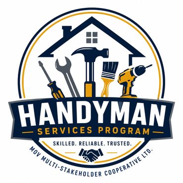 Logo of a handyman services program with tools and a house.