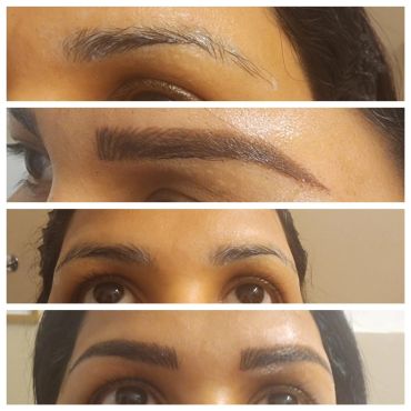 Eyebrow transformation before and after microblading.