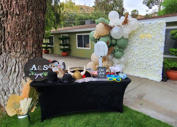 Photo Booth Wedding rental, Photo booth props, Wedding rental, flower wall rental, organic balloons