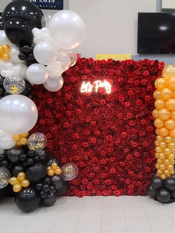 Photo Booth Backdrop - Red Rose Flower Wall - Organic balloon decoration, party balloons neon light 