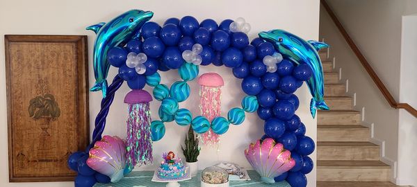 Under The Sea balloon decoration, photo booth rental, flower wall rental, party decorations