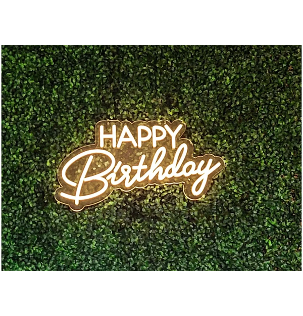 Happy Birthday Neon light, Boxwood Green Wall rental, Photo Booth rental, Party Rental, weddings