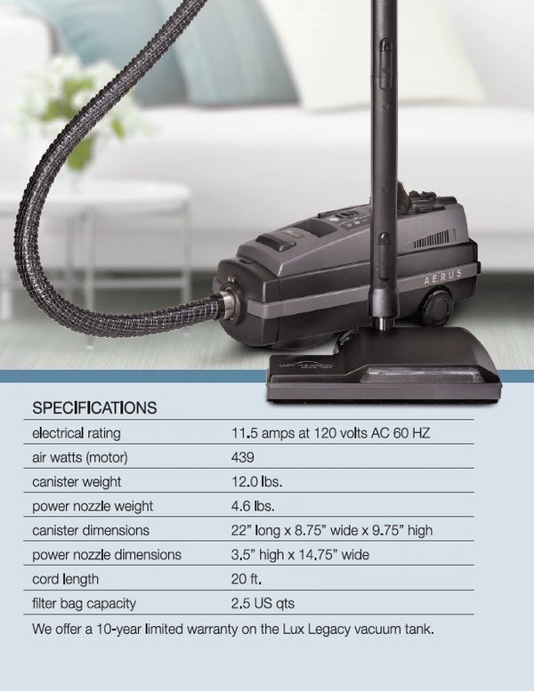 Aerus Lux Legacy canister vacuum
Aerus Electrolux Lux Richmond VA
www.rvavacuums.com