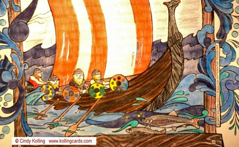 Viking Ship Minne-Mural™ Coloring Art Poster  Colored by Christy J