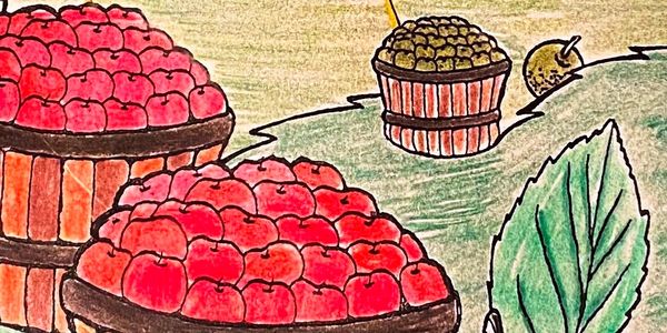Detail from "Apple Orchard" Minne-Mural™  Coloring Art Poster from Kolling Cards and Things Made Her