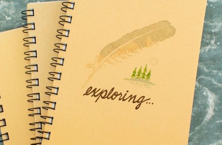 Hand drawn, hand-printed "Exploring" journal from Kolling Cards and Things Made Here!