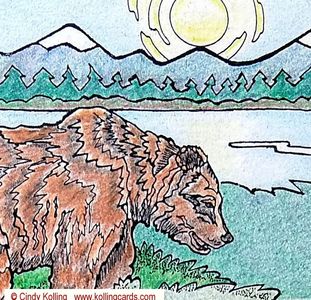Color pencils in this detail of Grizzly!   Minne-Mural™  Coloring Art Poster.