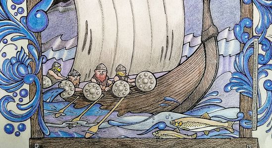 Viking Ship Minne-Mural™ Coloring Art Poster  Colored by Ruth P.