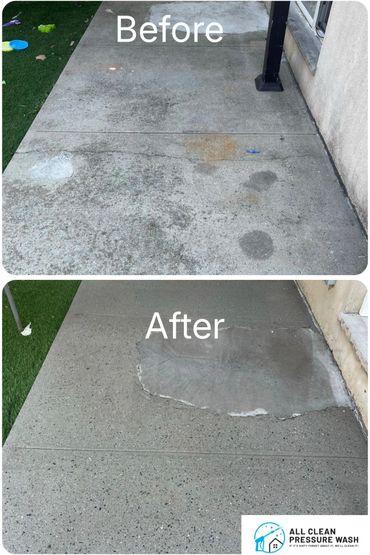 Before and after concrete cleaning and repair by All Clean Pressure Wash.