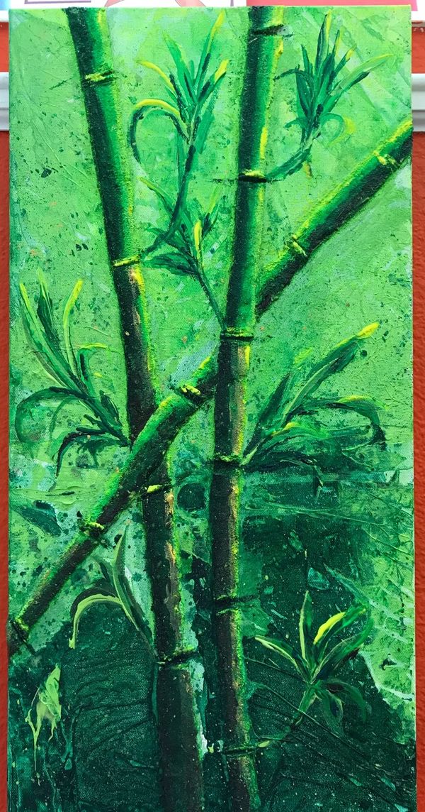 Bamboo acrylic mixed media original painting on 12x24x2 inch gallery wrap canvas 