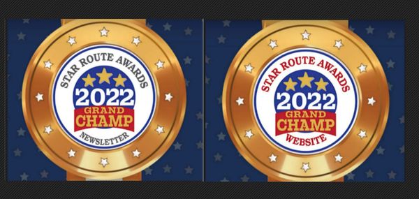 Poway Stamp Club Swept both Star Route Awards at the APS. Grand Champion Newsletter and Website 2022