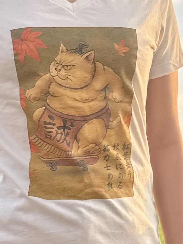 Sumo cat skater t-shirt — ukiyo-e inspired Japanese graphic tee