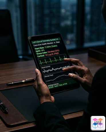 A high-level operator monitoring clinical telemetry via the Avery OS™, tracking Biological Hardware to prevent deep performance valleys