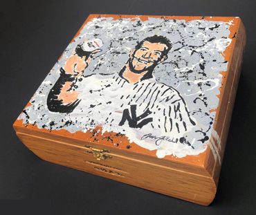 Mickey Mantle, ink and acrylic on cigar box