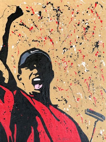 Tiger Woods, acrylic on cardboard