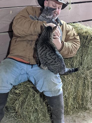 SonnyDaze Ranch Barn Cats Walleye and Daisy with Stable Manager/Co-Owner Patrick Wheeler