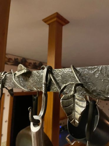 decorative wrought iron hanger rack with hooks for pots and pans