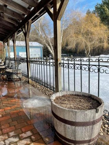 decorative spires outdoor wrought iron railing for brick patio space