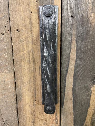 Custom hand-forged wrought iron door handle pineapple twist
