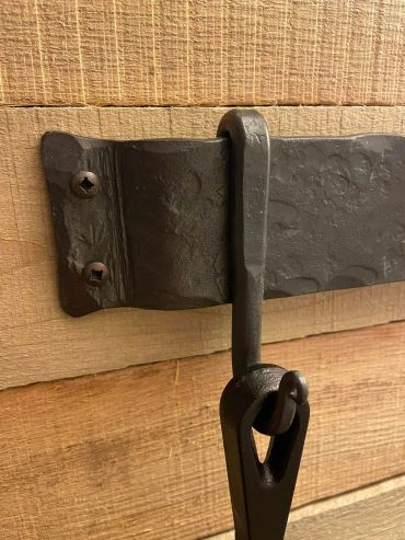 custom hand-forged wrought iron wall rack with hooks for cookware