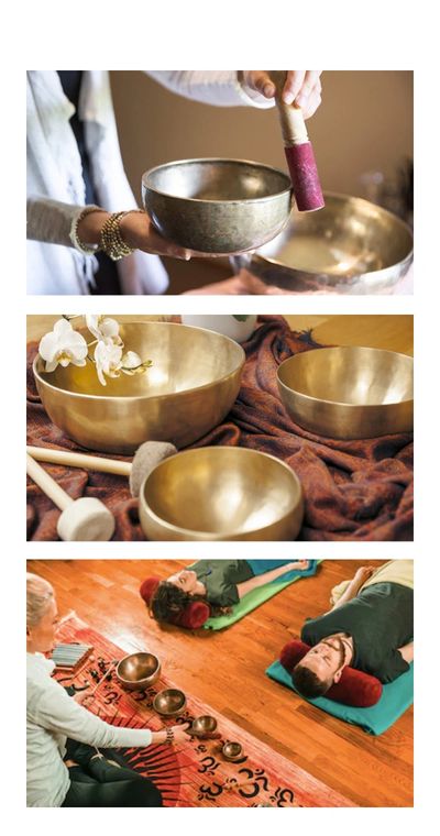 singing bowls in a group sound bath