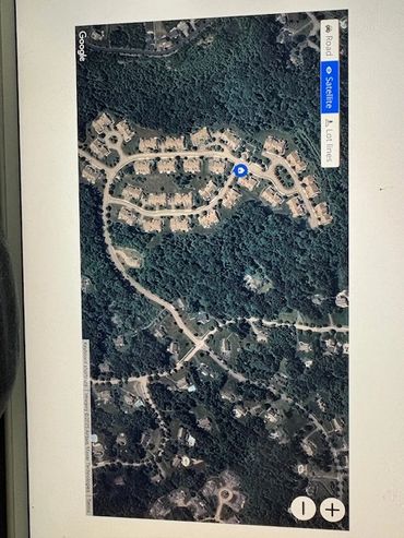 Aerial view of residential lawns with distinct green maintenance zones.