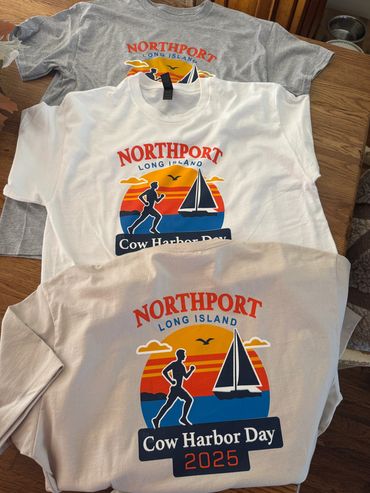 3 screen printed t shirts all with the same artwork but on 3 different colored t shirts. grey white