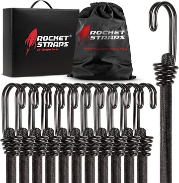 Rocket Straps Bungee Cords | 32” (12) Pack Premium Heavy Duty Outdoor Bungee Cords with Double J Hoo