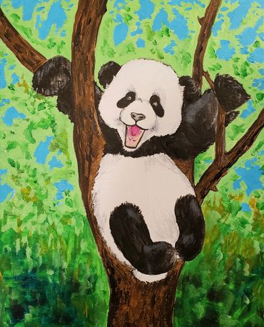 Learn Acrylic Painting with Rachael Bright. Featured is Happy Panda, a finished example of a class