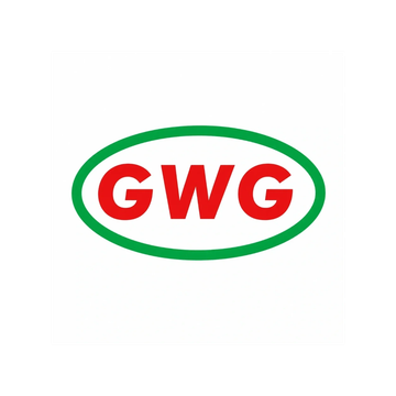 Kırmızı harflerle GWG yazılı logo, yeşil oval çerçeve içinde.